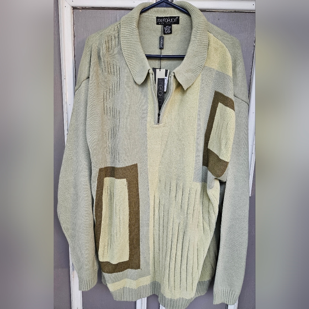 NWT sage with brown geometric design quarter zip sweater 2xl ( g5t)
